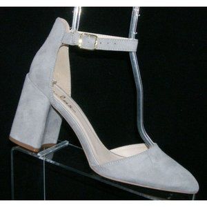 Lulus gray man made pointed toe d'orsay buckle ankle strap block heels 8